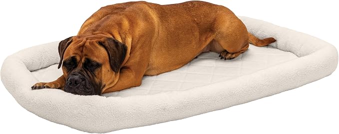 Furhaven Dog Bed for Large Dogs, 100% Washable, Sized to Fit Crates - Sherpa Fleece Bolster Crate Pad - Cream, Jumbo/XXL by FurHaven