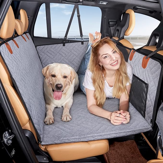 YJGF Hard Bottom Dog Car Seat Cover for Back Seat,Seat Extender for Dogs | Strong Support,More Rest Space,Waterproof, Scratch Resistant,Car Seat Protector,Dog Hammock for Car/SUV/Small Truck by YJGF