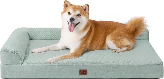 EHEYCIGA Memory Foam Dog Bed Large Size Dogs, Orthopedic Dog Bed Large with Washable Removable Cover, Waterproof Pet Sofa Couch with Nonskid Bottom, 36x27x6, Greyish Green by EHEYCIGA