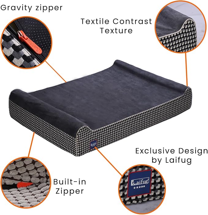 Laifug Orthopedic Dog Beds for Large Dogs,7" Memory Foam Dog Beds,Durable Water Proof Liner Removable and Washable, Nonskid Bottom, Black and White Plaid 50"x36"x10" - Image 7