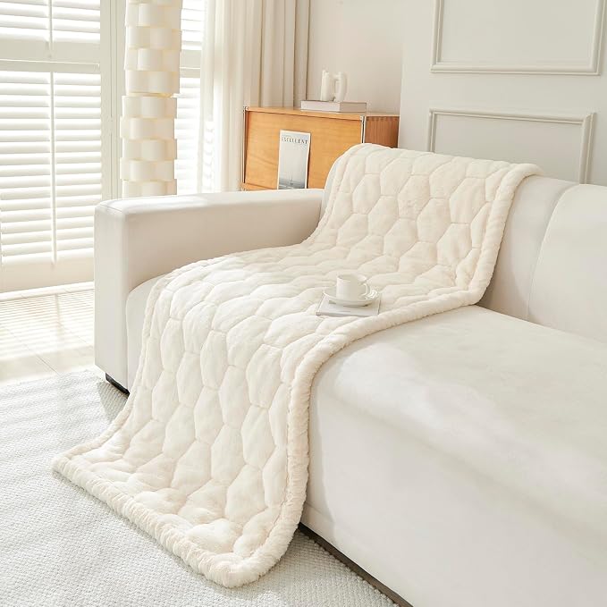 New Thick Sofa Covers Washable - Soft Flannel Universal Sofa Cover 2 3 4 Seater, Non-Slip Couch Cover, Couch Seat Covers Sofa Slipcovers Furniture Protector for Living Room (Beige White,90x180cm) - Image 8