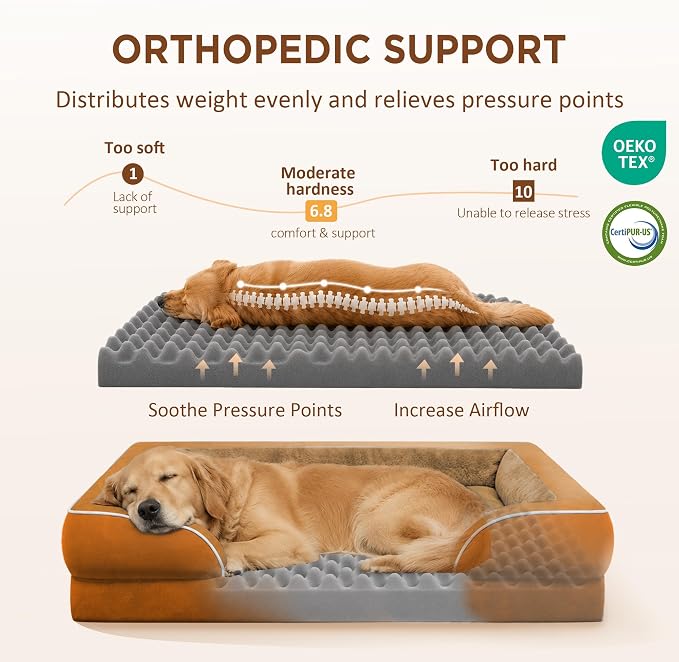Comfort Expression Orthopedic Dog Beds for Large Sized Dog with Bolster | Waterproof Dog Couch Bed with Washable Cover & Non-Slip Bottom, Supportive Egg Crate Foam Large Pet Bed, 36x27 Inch - Image 2