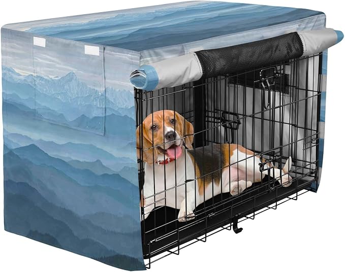 Dog Crate Cover Kennel Cover for Dog Cages Breathable for Wire Cage Indoor Outdoor Grey and Blue Mountains - Image 2