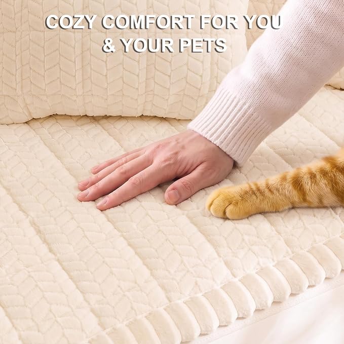 KRFOONN Couch Cover for Dogs Washable Sofa Covers for 3 Cushion Non-Slip Fuzzy Couch Cushion Covers Sofa Slipcovers Couches Furniture Protector with Elastic Straps for Dogs Pets Mat(Beige,27.6" x 59") - Image 8