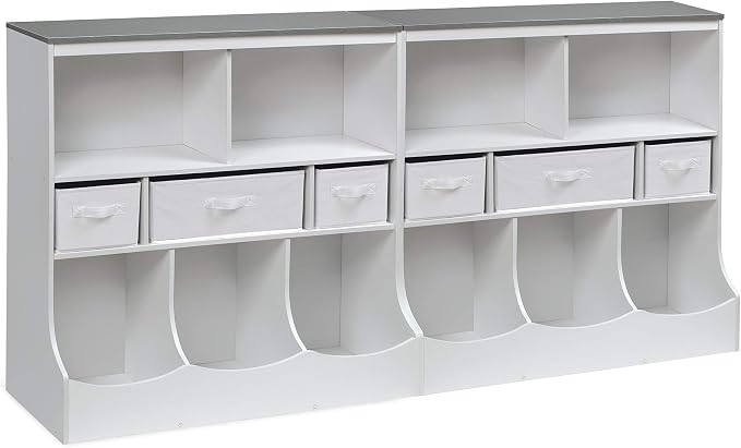 Badger Basket Combo Toy Storage Organizer and Bookshelf - Kids Storage Unit with 3 Removable Baskets, Open Shelves, Top Display Surface - White/Gray - Image 7
