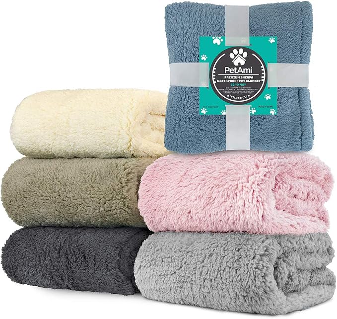 PetAmi Fluffy Waterproof Dog Blanket for Couch and Bed, Reversible Sherpa Pet Throw, Pee Proof Furniture Protector Sofa Cover, Washable Cat Blanket for Small Medium Dogs and Cats (Dusty Blue, 29x40) - Image 9