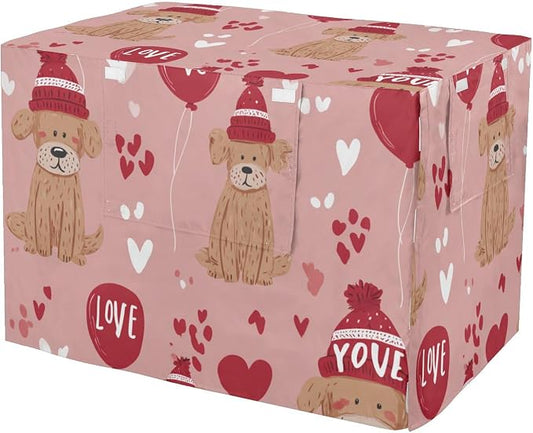 Dog Crate Cover Kennel Cover for Dog Cages Breathable for Wire Cage Indoor Outdoor Pink Dog and Balloon Love by QwThum