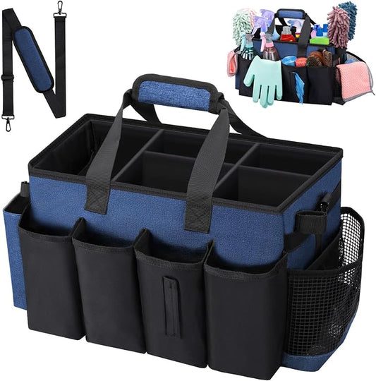 Wearable Large Cleaning Caddy Bag for Housekeeper, Clean Supply Organizer with Adjustable Shoulder, Waist & Handle Straps, Detailing Bag for Kitchen Supplies (Blue) by wigojoy