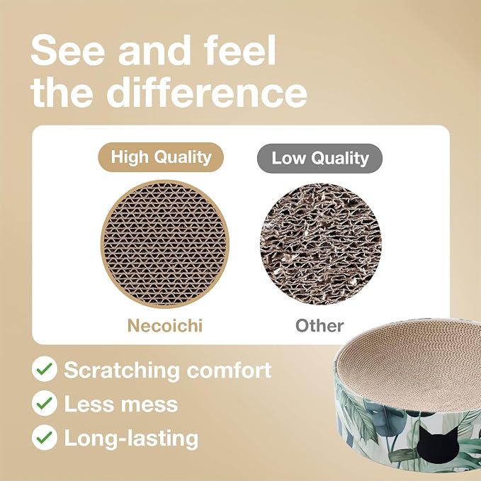 Necoichi Cat Scratcher Bowl Replacement for Indoor Cats - Cat Scratching Lounger with Reversible Usability and Extra Comfort for Lounge, Cardboard Bed Couch / (Regular, Oak) - Image 4