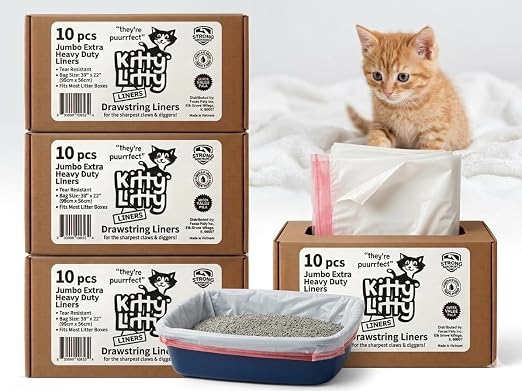 40 Ct Cat Litter Box Liners 4 Pack Drawstring Heavy Duty Jumbo | large size, leak proof, kitty litty, kitten tray liner, rabbit clean up, pet liner bags, cat bags, hamster cage liner - Image 2