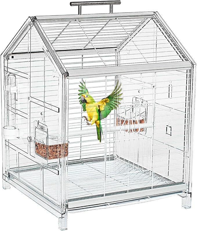 20.5 inch Small Bird Cage, Parrot Cage, Portable Bird Carrier, Travel Carrier Cage for Home, Outing, Pet Clinic, Temporary Placement, for Small Medium Birds(White) by AideeGrowth