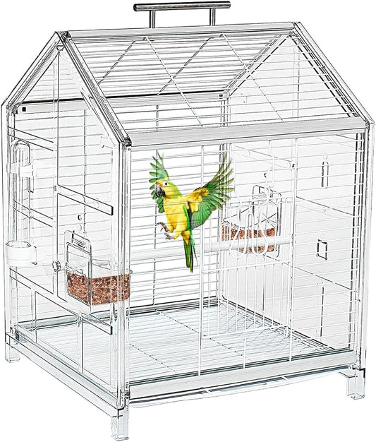 20.5 inch Small Bird Cage, Parrot Cage, Portable Bird Carrier, Travel Carrier Cage for Home, Outing, Pet Clinic, Temporary Placement, for Small Medium Birds(White) by AideeGrowth