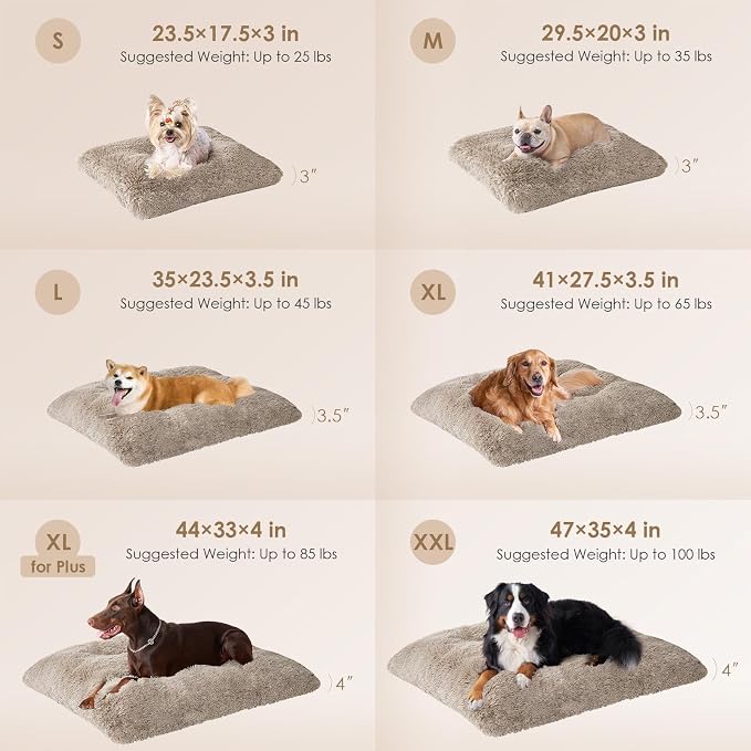 EHEYCIGA Fluffy Dog Crate Bed, Plush XX Large Dog Pillow, Taupe | Xlarge Calming Anti Anxiety Plush Faux Fur Mat for Large size dogs, Washable Soft Warm Dog Pad with Non-Slip Bottom - Image 2