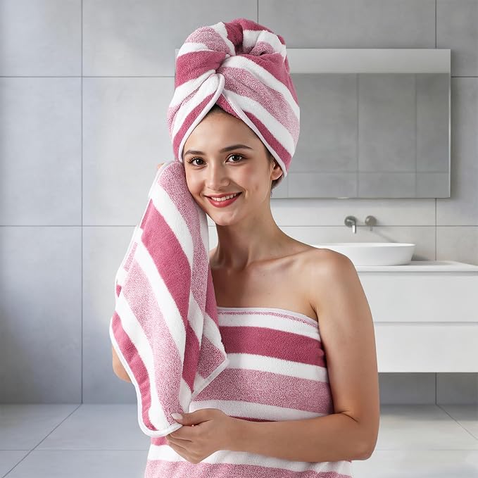 REDKISS 6-Piece Microfiber Bath Towel Set, Ultra Soft, Highly Absorbent & Quick Dry, 35x70 Inch Oversized, Pinkish red Towels for Bathroom, Spa, Gym, 2 Bath 2 Hand 2 Washcloths - - Image 2