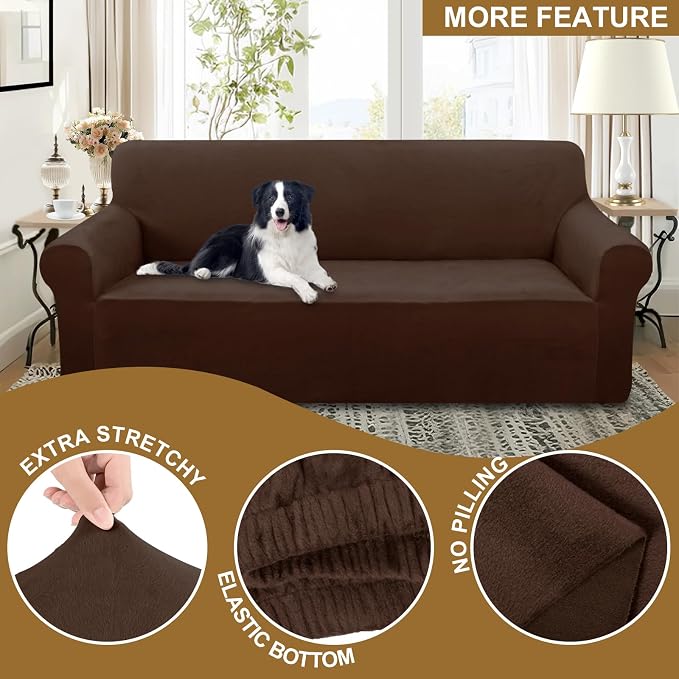 U-NICE HOME Velvet Sofa Covers Stretch Couch Covers for 3 Cushion Couch Furniture Protector Sofa Slipcover (XL Large, Chocolate) - Image 4