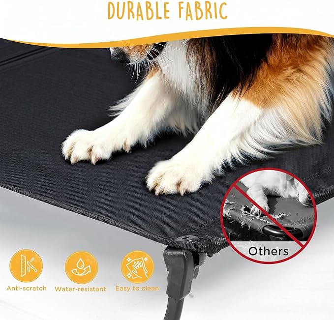 CANINE CANYON Upgraded Non-Slip Daisy Cot, Large Foldable Elevated Dog Bed, Portable Raised Outdoor Folding Dog Cot for Camping/Home, Chew Proof Waterproof Heavy Duty Up to 160 Lbs, Black, 43"x27" - Image 5