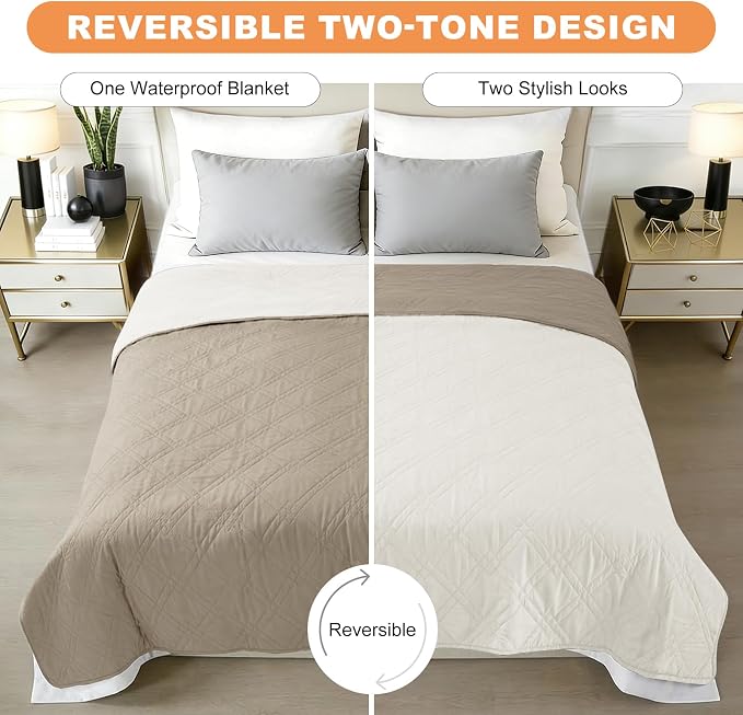 Dog Bed Cover Pet Blanket, Khaki+Off White, 30"x71" | 100% Waterproof, 7-Layer Reversible, Washable, For Sofa Couch Furniture Car - Image 3