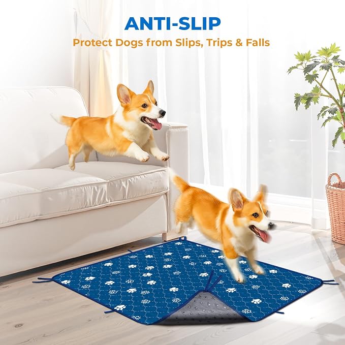 Fostanfly Washable Pee Pads for Dogs, Ultra-Absorbent, 36"x48"-2 Pack, Blue | Leak-Proof, Waterproof, Non-Slip, Large Reusable Pee Pads for Puppy Potty Training, Crate and Playpen with 8 Tie Straps - Image 5