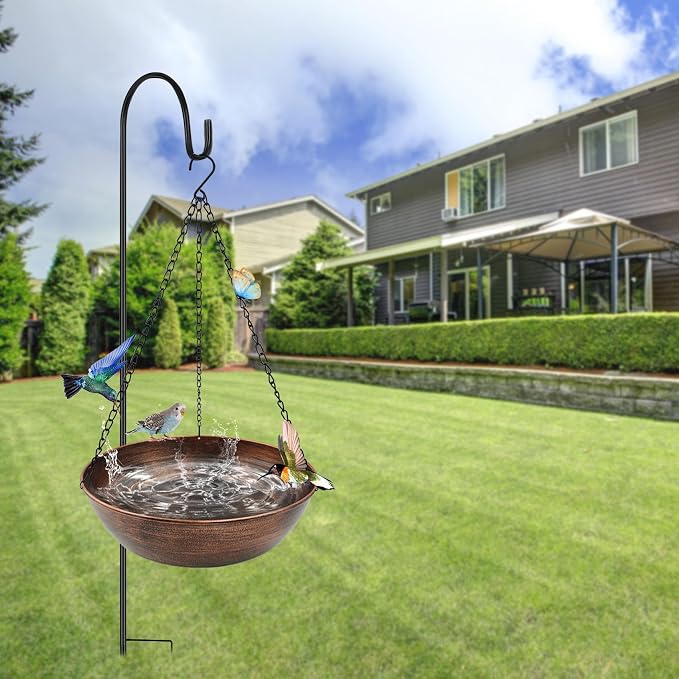 13" Metal Hanging Bird Bath with Chains and Hook | 3" Deep Bowl, 1.4Gal Capacity, 3 Chain Support, Easy Cleaning, Rust Resistant, Birdbath or Bird Feeder Garden Decor - Image 8
