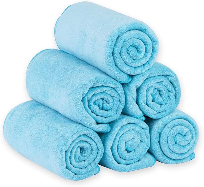 JML Microfiber Bath Towels, 6 Pack, 30" x 60", Aquamarine | Oversized, Ultra Soft, Super Absorbent, Fast Drying, Perfect for Bathroom, Shower, Sauna, Yoga, Gym - Image 2