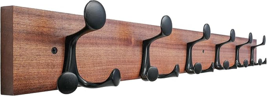 SKOLOO 36-Inch Wood Coat Rack Wall Mount with 6 Triple Hooks - Ideal for Family Entrances, Classrooms, and Pet Supplies Storage - Perfect Coat Hooks for Wall,Mahogany (Sapele) by SKOLOO