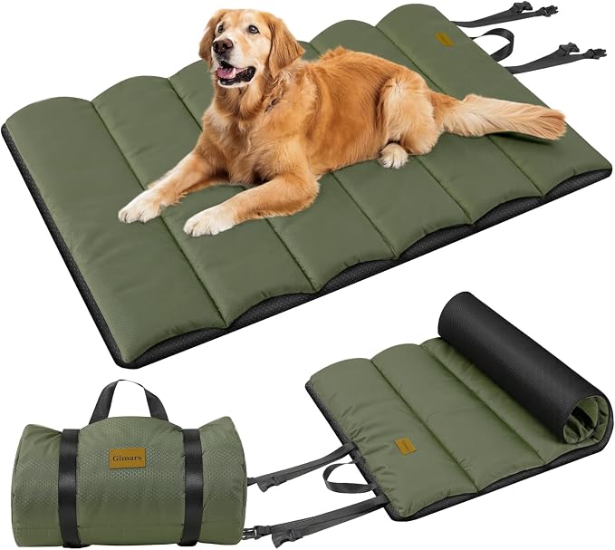 Gimars Upgraded Thickened Travel Dog Bed with Waterproof Film, Easy to Roll Up with Buckle, Large Outdoor Pet Bed for Medium & Large Dog, Portable, Washable Bed Mat for Camping,Traveling by Gimars
