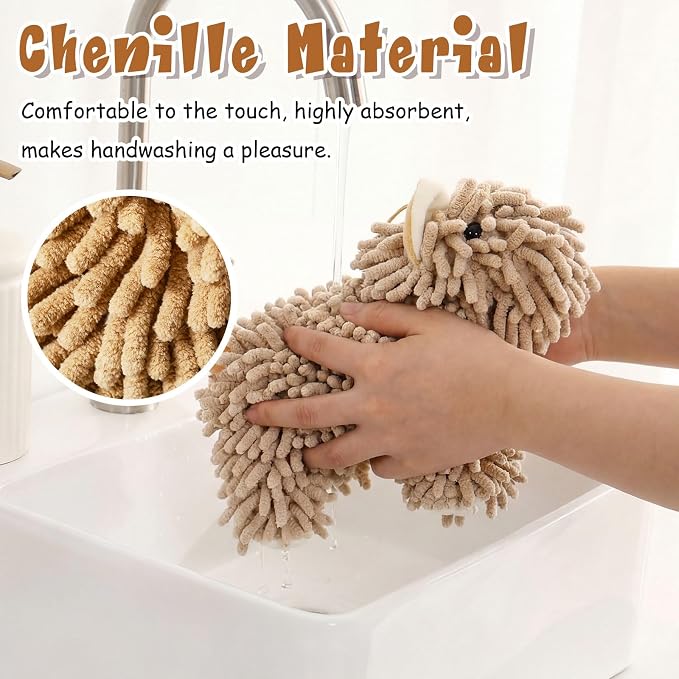 Tegeme 1 Pcs Chenille Dog Hand Towel Fuzzy Towel Absorbent Microfiber Soft for Bathroom Kitchen Washstand (Brown,Standing Dog) - Image 4