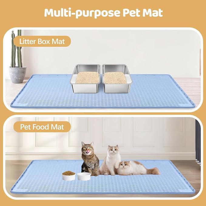 Silicone Cat Litter Mat for Litter Box 50”x35” Large Cat Mat, Blue | Waterproof, Non-Slip, Leak-Proof Rug Mat with Lip, Easy to Clean, Extra Large Litter Catcher Mat for Floor - Image 6