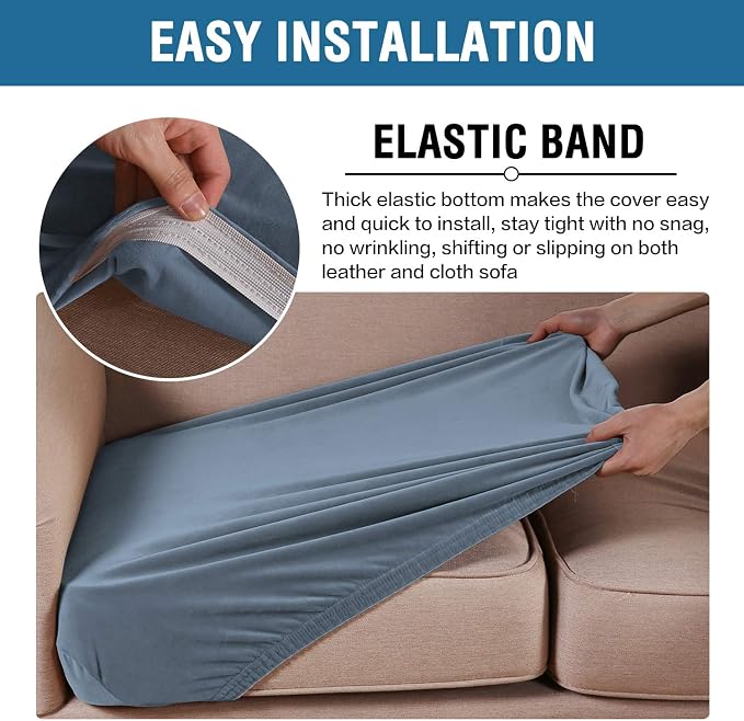H.VERSAILTEX Velvet Stretch Couch Cushion Cover Plush Cushion Slipcover for Chair Loveseat Sofa Cushion Furniture Protector Seat Cushion Sofa Cover (3 Piece XL Sofa Cushion Covers, Stone Blue) - Image 4