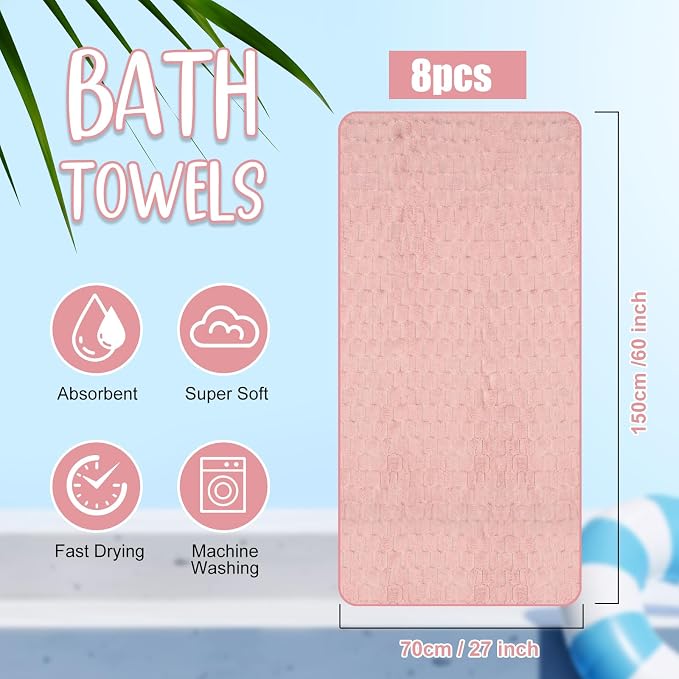 SmoothNovelty 8 Pack Microfiber Bath Towels Bulk 27'' x 60'' Oversized Bath Towel Highly Absorbent Extra Large Shower Sheets Soft Drying for Beach Pool Bathroom Salon Party(Pink) - Image 2