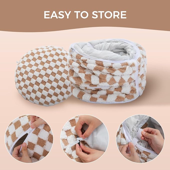 PEQULTI Cat Tunnel with Cat Bed for Indoor Cats, Cat Play Donut Tunnel with Washable Soft Plush Mat, Round Tunnel Toys Cute Tube for Kittens, Puppies, Rabbits and Ferrets, Brown - Image 5