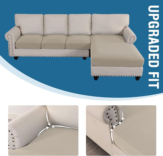 H.VERSAILTEX Sectional Couch Covers 4 Pieces Sofa Seat Cushion Covers L Shape Separate Cushion Couch Chaise Cover for Both Left/Right Sectional Couch (Seat Only: 1 Chaise + 3 Sofa, Island Fossi) - Image 7