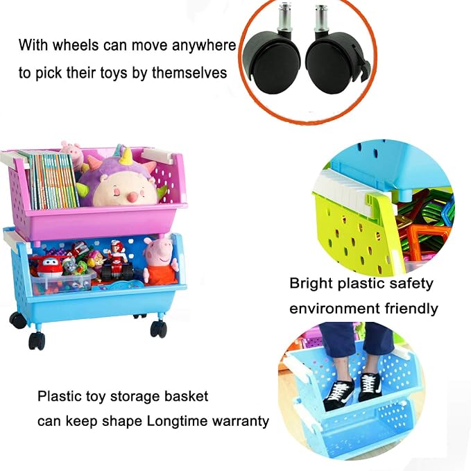 Toys Chest Large Baskets Storage Bins Organizer with Wheels For Kids Can Move EverywhereNatural/Primary (Primary Collection)(6 White) - Image 3