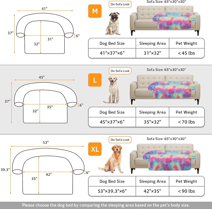 GGIB Calming Dog Bed Fluffy Plush Dog Mat for Furniture Protector with Removable Washable Cover for Large Medium Small Dogs and Cats (Large, Rainbow) - Image 5