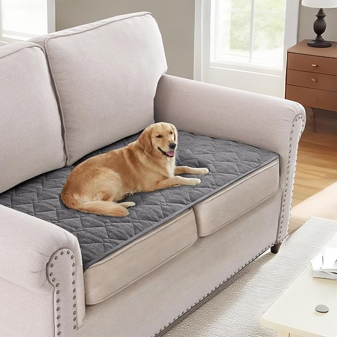 H.VERSAILTEX Couch Cover Chenille Pet Fuzzy Sofa Covers for 2 Cushion Couch Anti Slip Washable Sofa Slipcovers with Strap Soft Couch Protector Cover for Dogs Cats Kids(27.6" x 59", Light Grey) by HVERSAILTEX