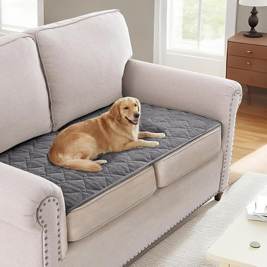 H.VERSAILTEX Couch Cover Chenille Pet Fuzzy Sofa Covers for 2 Cushion Couch Anti Slip Washable Sofa Slipcovers with Strap Soft Couch Protector Cover for Dogs Cats Kids(27.6" x 59", Light Grey) by HVERSAILTEX