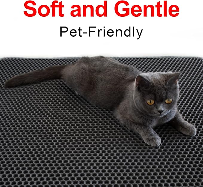 Waretary Large Cat Litter Mat, 36"x30" Waterproof Scatter Control Black | Double Layer Litter Recycling, Easy to Clean, Non-Slip, Durable, Paw-Friendly, Safe & Odorless, Fits Large Litter Boxes - Image 6