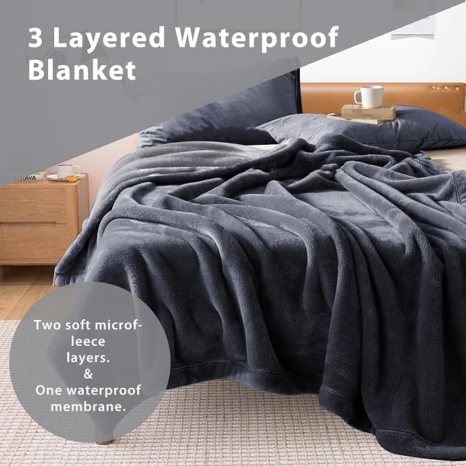 Waterproof Blanket for Bed Sofa, 60"x40" Leakproof, Slate Grey/Cool Grey | Scratch-Resistant Leakproof Pet Throw Blanket Machine Washable Reversible - Image 9