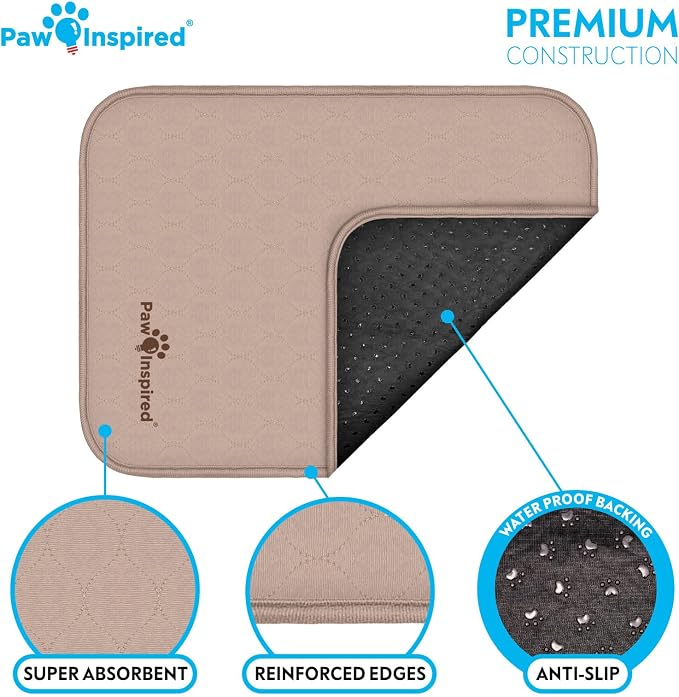 Paw Inspired Washable Crate Liners for Dogs, 24x18 Inch, 2 Pack | Fits 24 Inch Kennels, Leakproof, Non-Slip Pee Pads, Reusable Puppy Pads for Potty Training, Whelping, Waterproof Pet Mat - Image 4