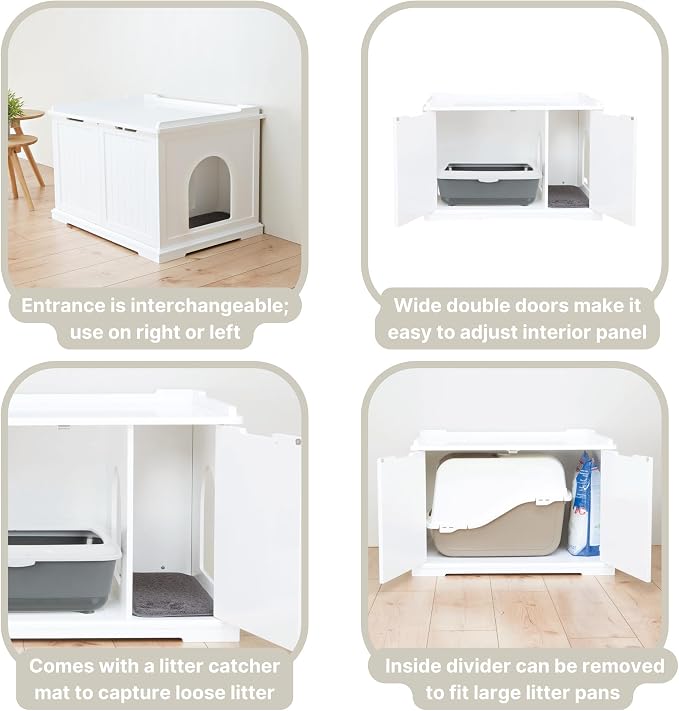 Trixie XL Furniture Litter Box Enclosure (White), Hidden Litter Box for Cats with Openings on Either Ends & Large Ventilations Slots, Double Doors for Easy Cleaning, Removable Divider - Image 4