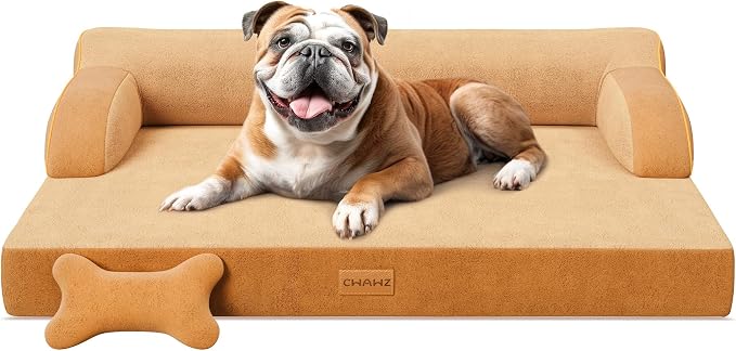 CWAWZ Large Orthopedic Dog Bed, Pet Bed Large Size Dog, Dual-Sided Cooling Beds with Memory Foam Washable Cover Nonslip Bottom, Waterproof Pet Beds with Bolsters, Brown by CWAWZ