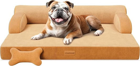 CWAWZ Large Orthopedic Dog Bed, Pet Bed Large Size Dog, Dual-Sided Cooling Beds with Memory Foam Washable Cover Nonslip Bottom, Waterproof Pet Beds with Bolsters, Brown by CWAWZ