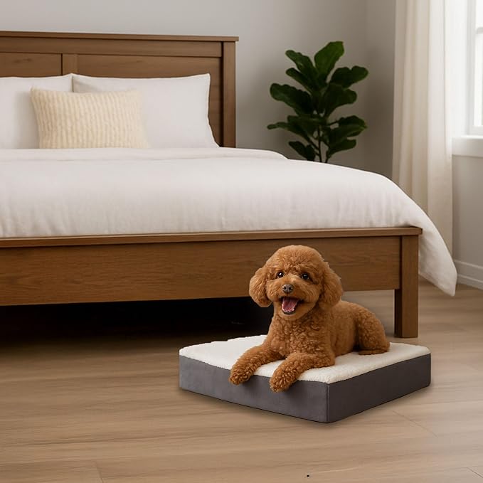 Orthopedic Dog Bed - 2-Layer Memory Foam Crate Mat with Machine Washable Sherpa Cover - 20x15 Pet Bed for Small Dogs Up to 20lbs by PETMAKER (Gray) - Image 8