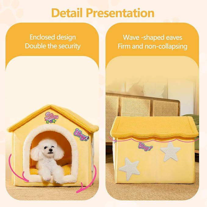 Cat House, Cartoon Cat Cave Bed with Removable Washable Cushion Pillow, Cute Cat Tent, Warm and Soft Chimney Cat House for Dogs Cats Small Animals(L, Pink) - Image 4