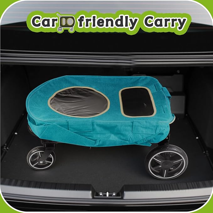 2025 Upgraded Dog Stroller for Large & Medium Dogs，Pet Stroller for 2 Small Dogs, Foldable Jogger Wagon with Detachable Carrier for Car Seat, Adjustable Handle, Up to 90 lbs, Blue