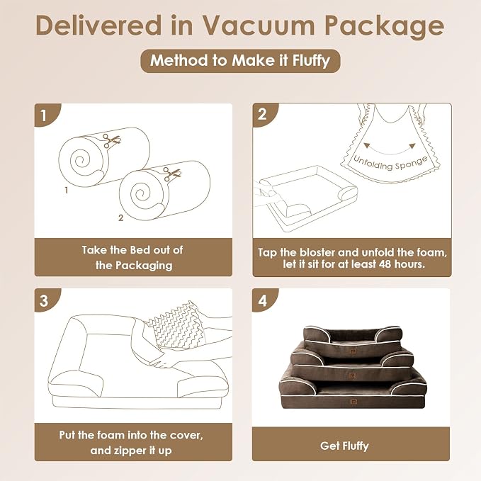 EHEYCIGA Orthopedic Extra Large Dog Bed, Waterproof Washable XL Pet Bed 44" | Non-Slip Bottom and Egg-Crate Memory Foam Big Dog Couch Bed with Washable Removable Cover, Brown, 44Inch - Image 7