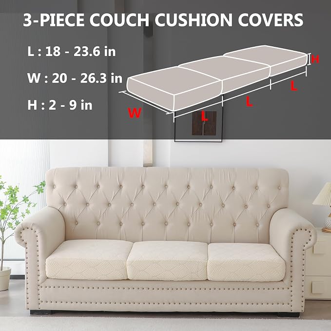 Genina Waterproof Couch Cushion Covers for Pets Washable Sofa Seat Covers | Non Slip,Stretch Jacquard Fabric,Pet Hair & Scratch Protection,Easy Installation,Furniture Protector,Sectional Sofa,3 Piece - Image 2