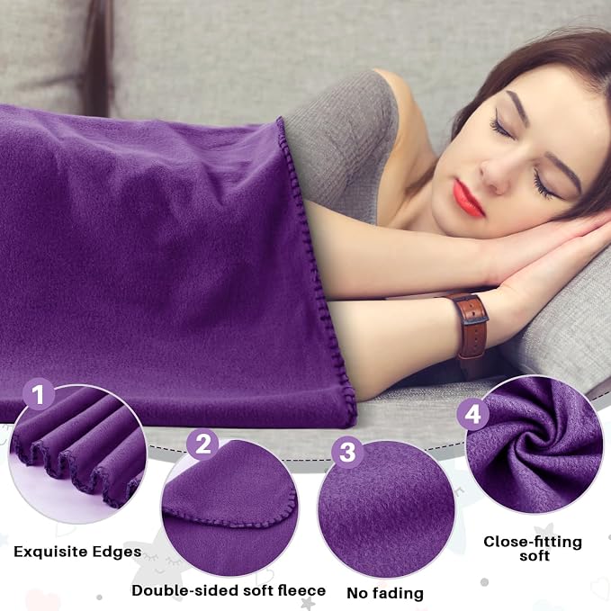Newwiee 12 Pcs Bulk Fleece Throw Blankets 50'' x 60'' Oeko-tex Standard 100 Certified for Outdoor Wedding Guest Blankets Donation Homeless Sleepover Lap Pet Sofa, All Seasons Use (Purple) - Image 3