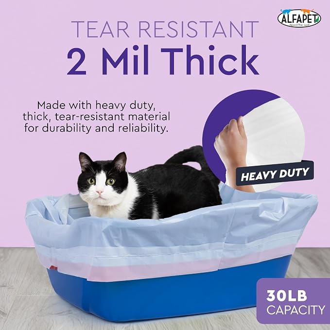Alfapet Extra Large cat Litter Box Liners-6 Boxes- Heavy Duty 2 mil Thick Plastic, Clever Drawstring Liner for Easy Disposal- Flat Bottom for Easy, Secure Placement in Kitty Pan-Disposable - Image 4