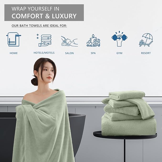 Extra Large Bath Sheet 4 Piece (35"x70")-Ultra Soft Oversized Bath Towel,Bath Sheet Set for Bathroom Hotel,Plush Highly Absorbent Quick Dry Shower Towel for Adults,Bathroom Towel Set Green - Image 4